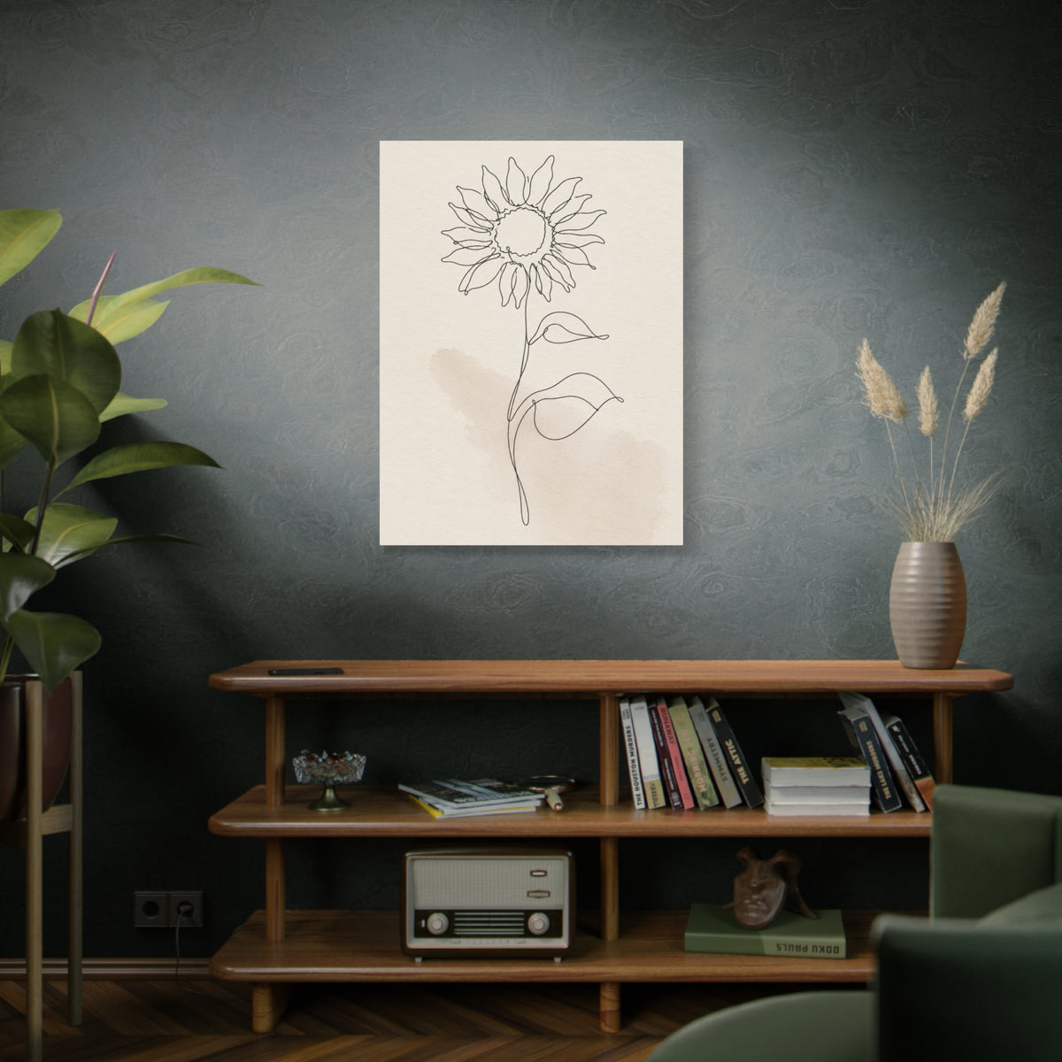 Minimal Line Art Sunflower Wall Art & Canvas Print
