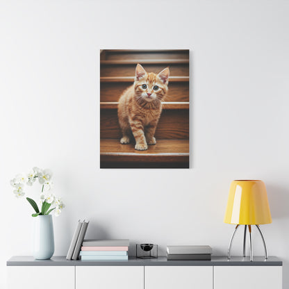 Curious Kitten on Wooden Steps Wall Art & Canvas Prints