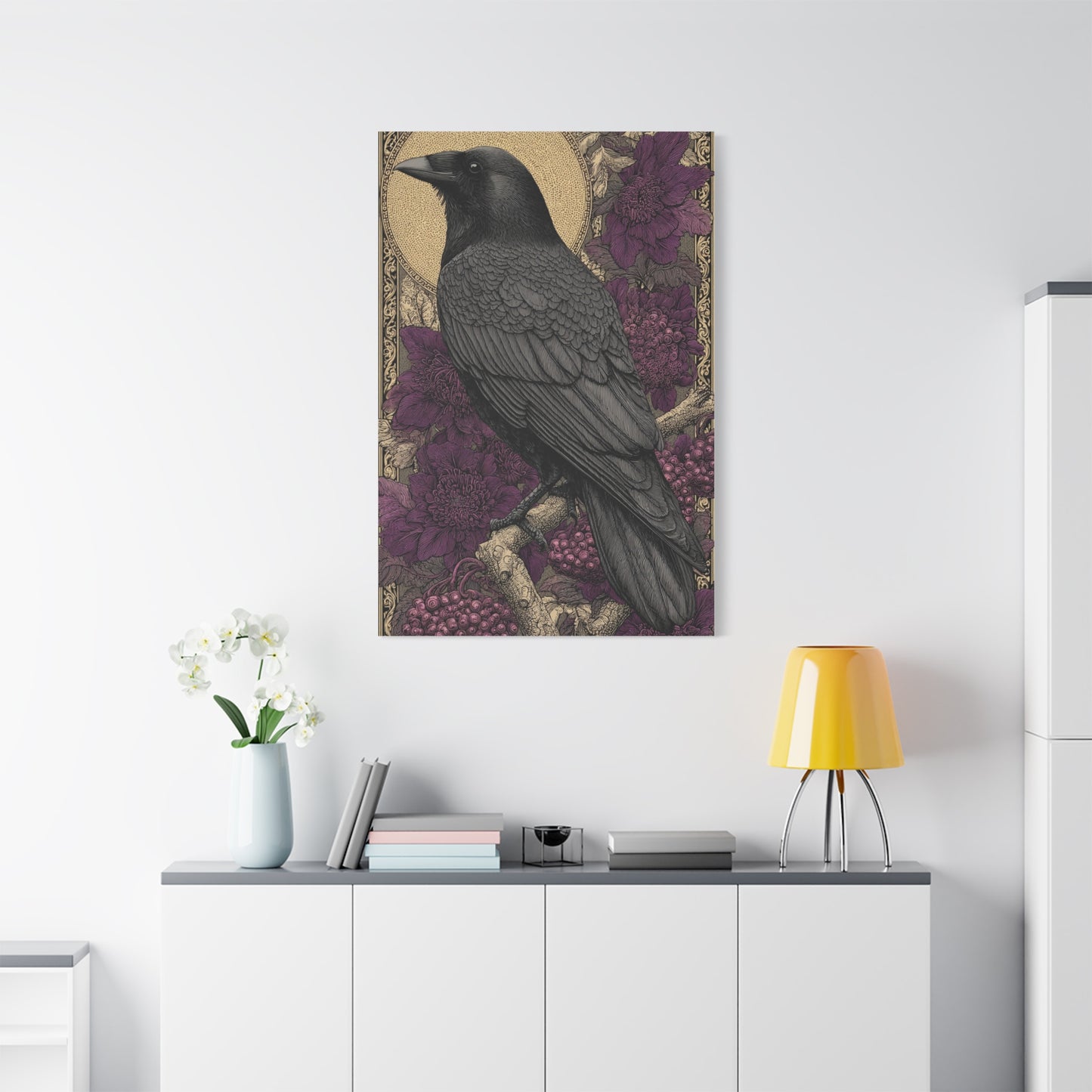Dark Raven Moon Folk Wall Art & Canvas Print