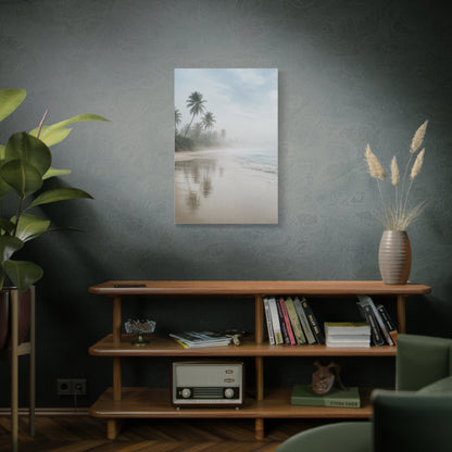 Misty Coastal Palm Shoreline Minimal Tropical Wall Art & Canvas Print