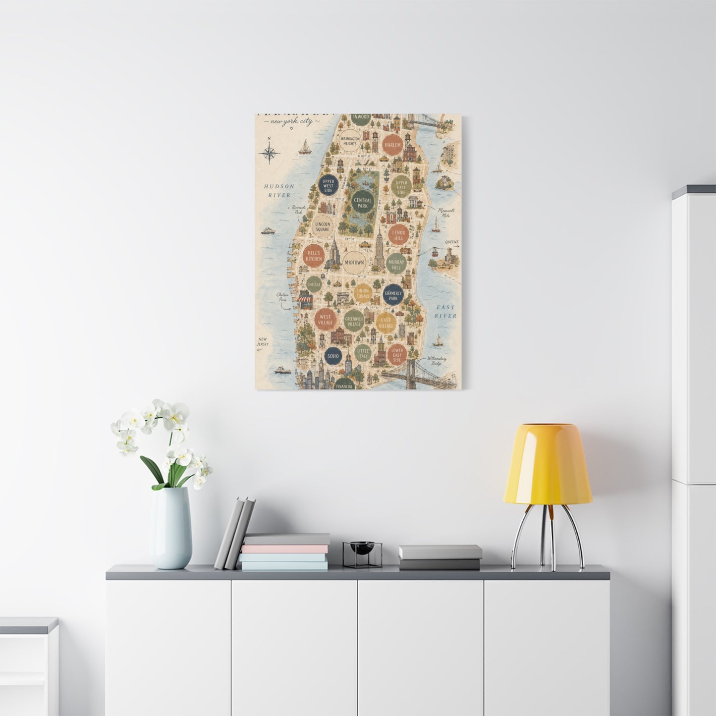 Manhattan Illustrated Map Composition Wall Art & Canvas Print