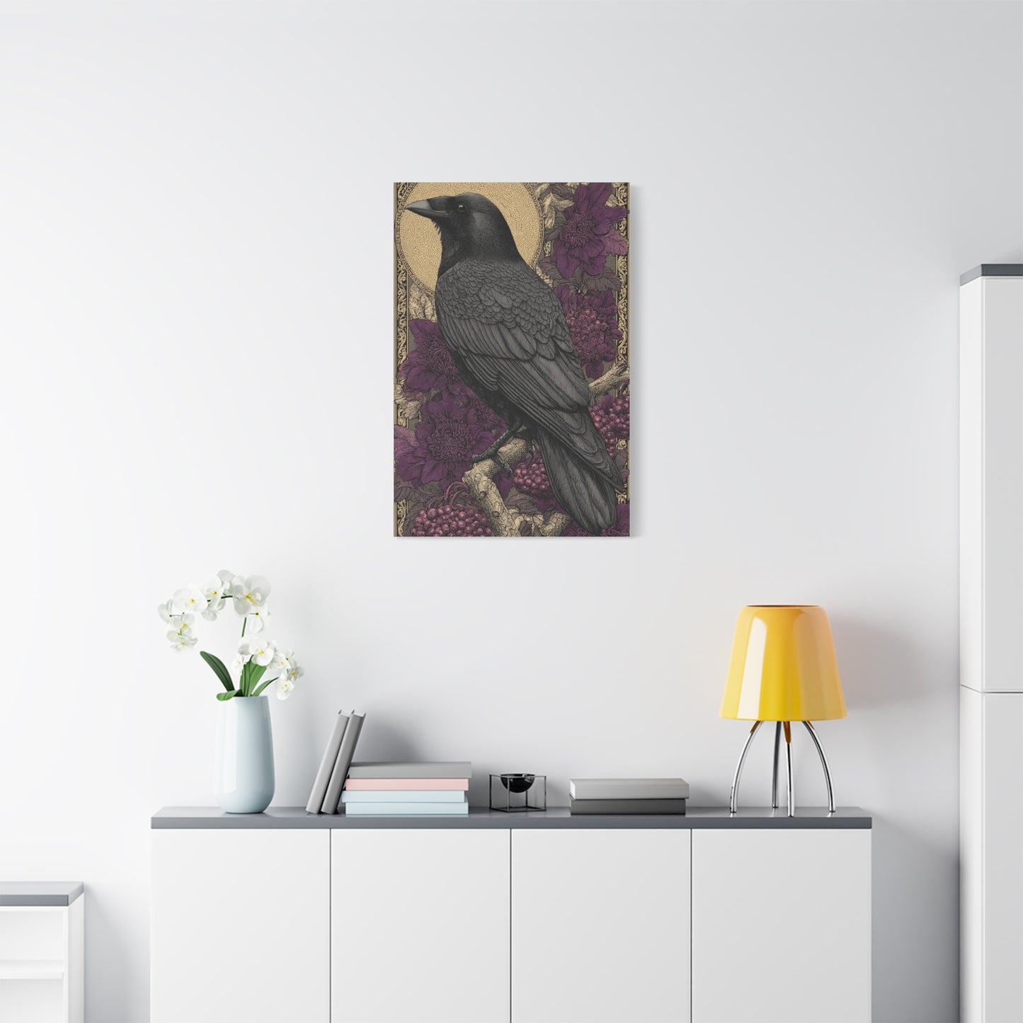 Dark Raven Moon Folk Wall Art & Canvas Print