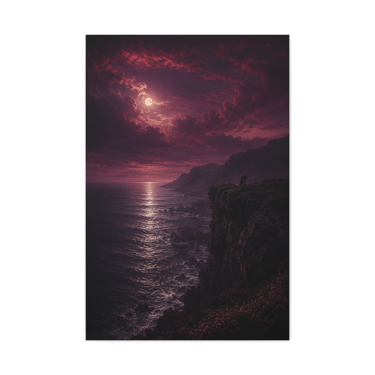 Moonlit Cliffside Love Landscape Wall Art & Canvas Print