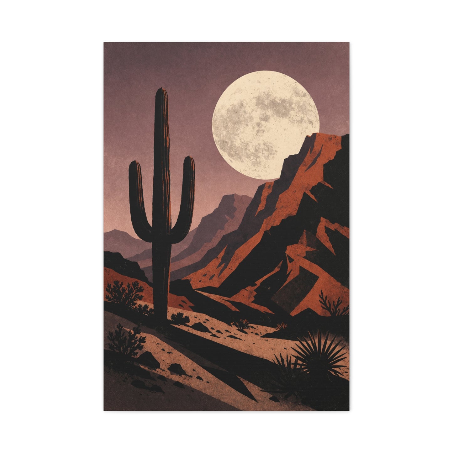 Desert Moonrise Cactus Landscape Wall Art & Canvas Print