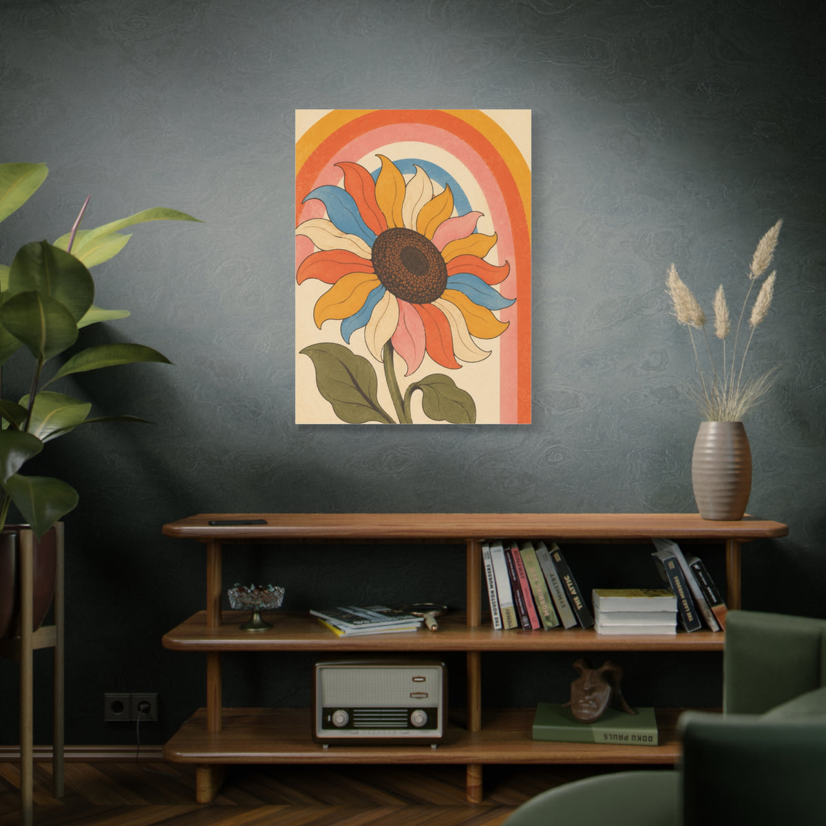 Retro Rainbow Sunflower Wall Art & Canvas Print