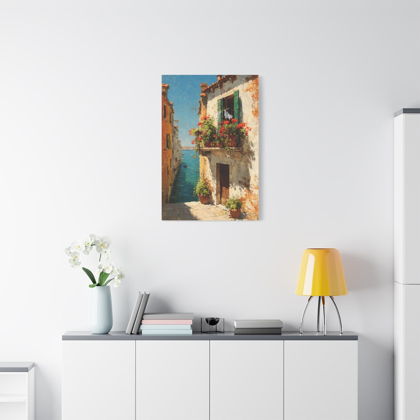 Italian Coastal Balcony Painting Wall Art & Canvas Print