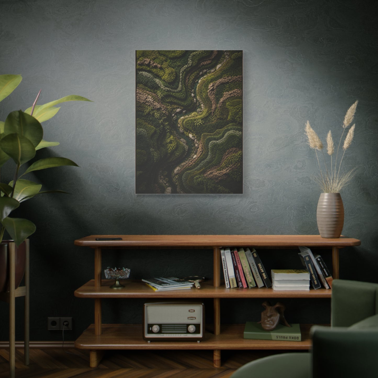 Topographic Moss River Landscape Wall Art & Canvas Print