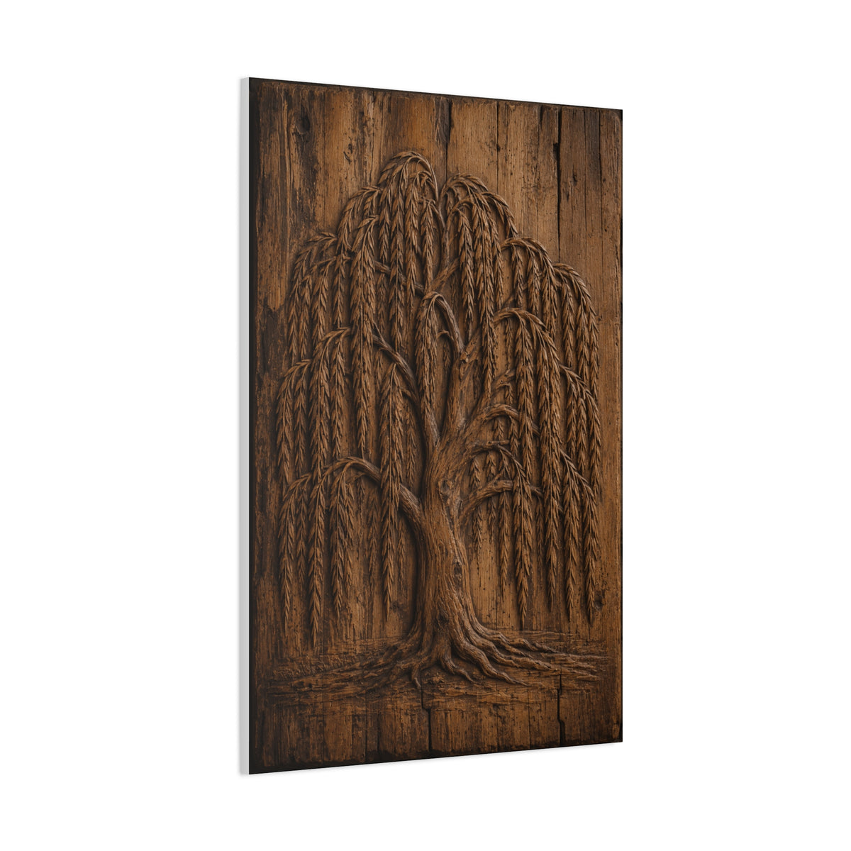 Carved Willow Tree Wooden Relief Trees Wall Art & Canvas Print