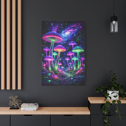 Glowing Giant Mushrooms in Midnight Forest Wall Art & Canvas Print