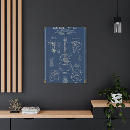 Vintage Acoustic Guitar Patent Blueprint Wall Art & Canvas Print