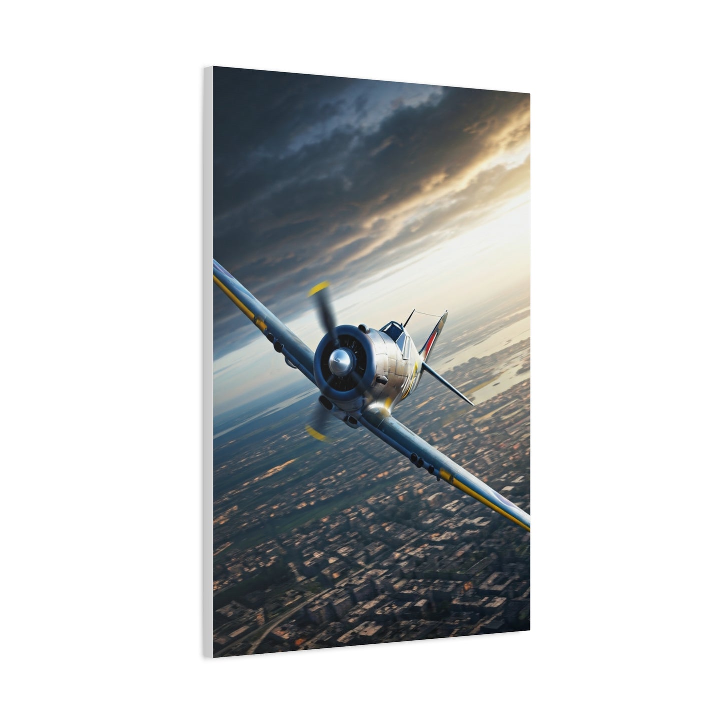 Vintage Fighter Dive Over the City Wall Art & Canvas Prints
