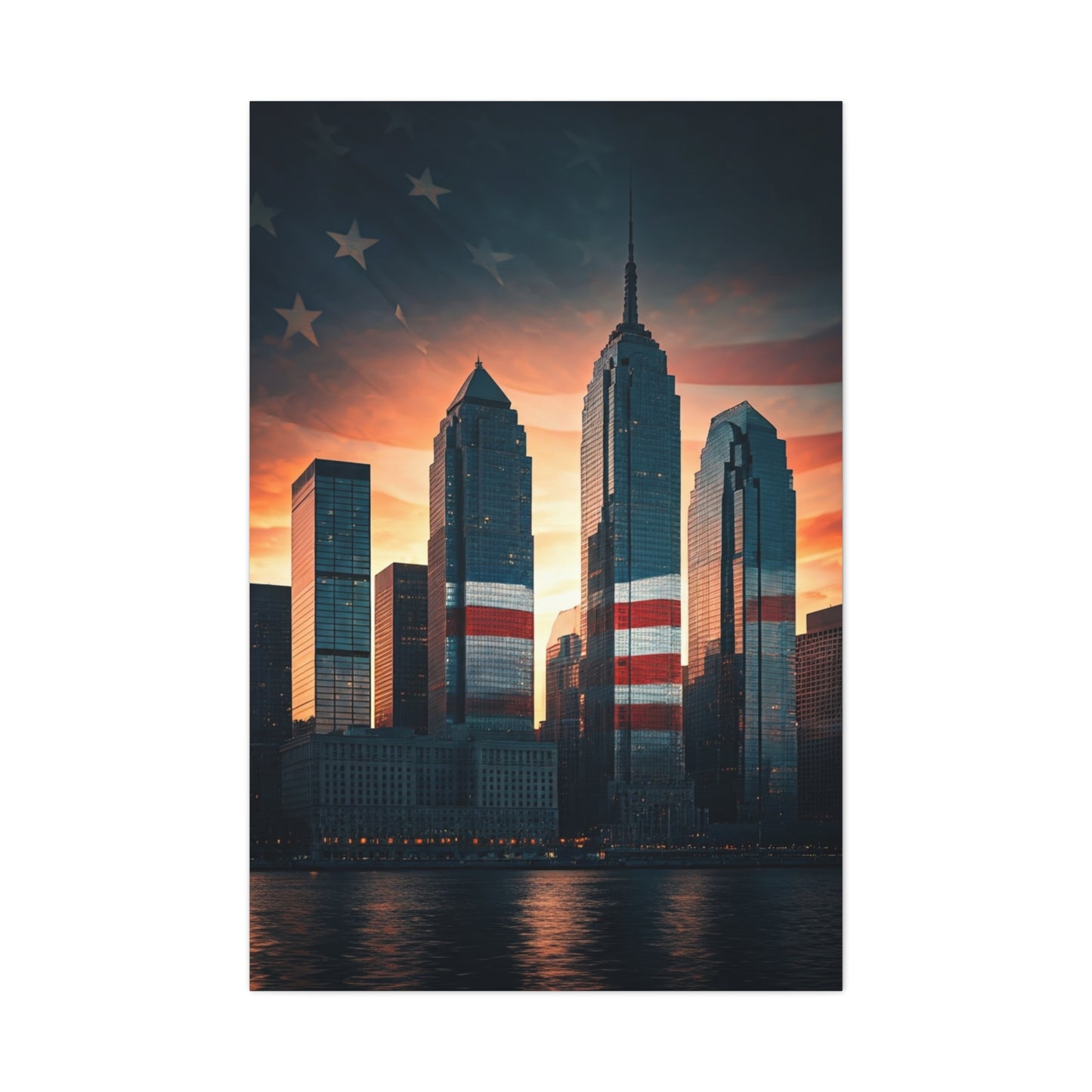 Urban Skyline Patriot Flag Reflection Wall Art & Canvas Prints