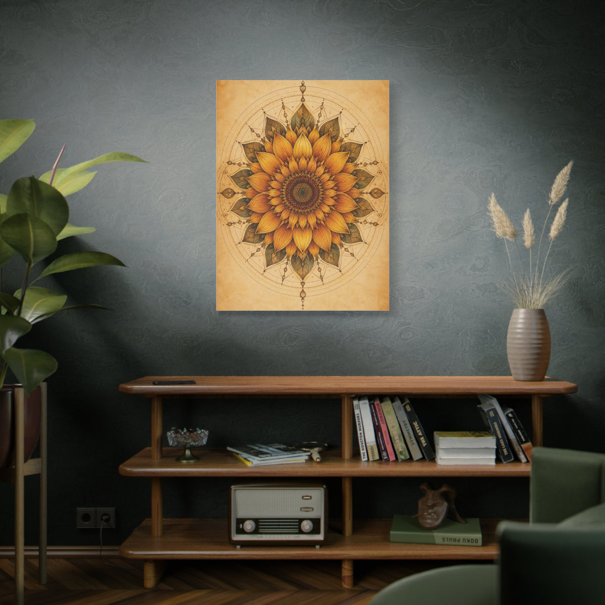 Sacred Sunflower Mandala Wall Art & Canvas Print