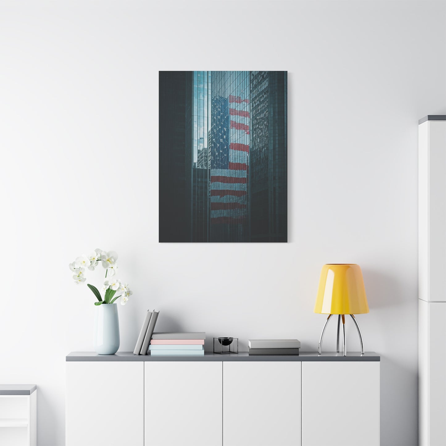 Urban Skyline Patriot Flag Reflection Wall Art & Canvas Prints