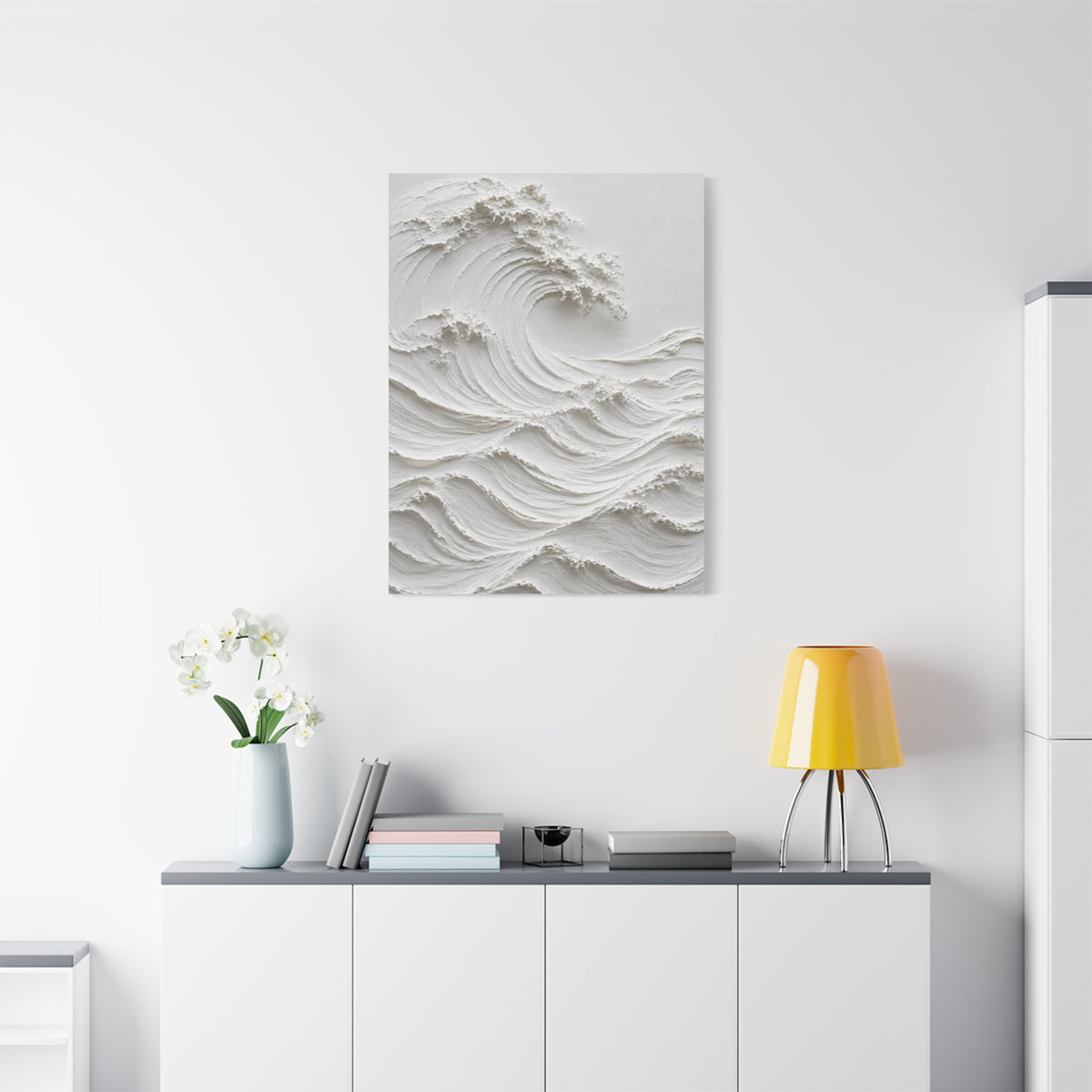 Minimal White Sculptural Wave Texture Wall Art & Canvas Print
