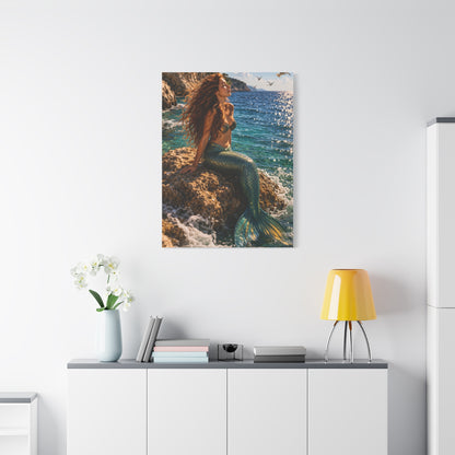 Sunlit Coastal Mermaid Escape Wall Art & Canvas Print