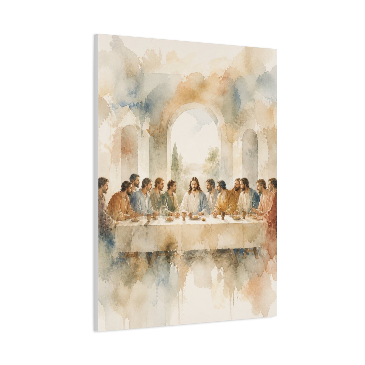 Soft Watercolor Last Supper Composition Wall Art & Canvas Print