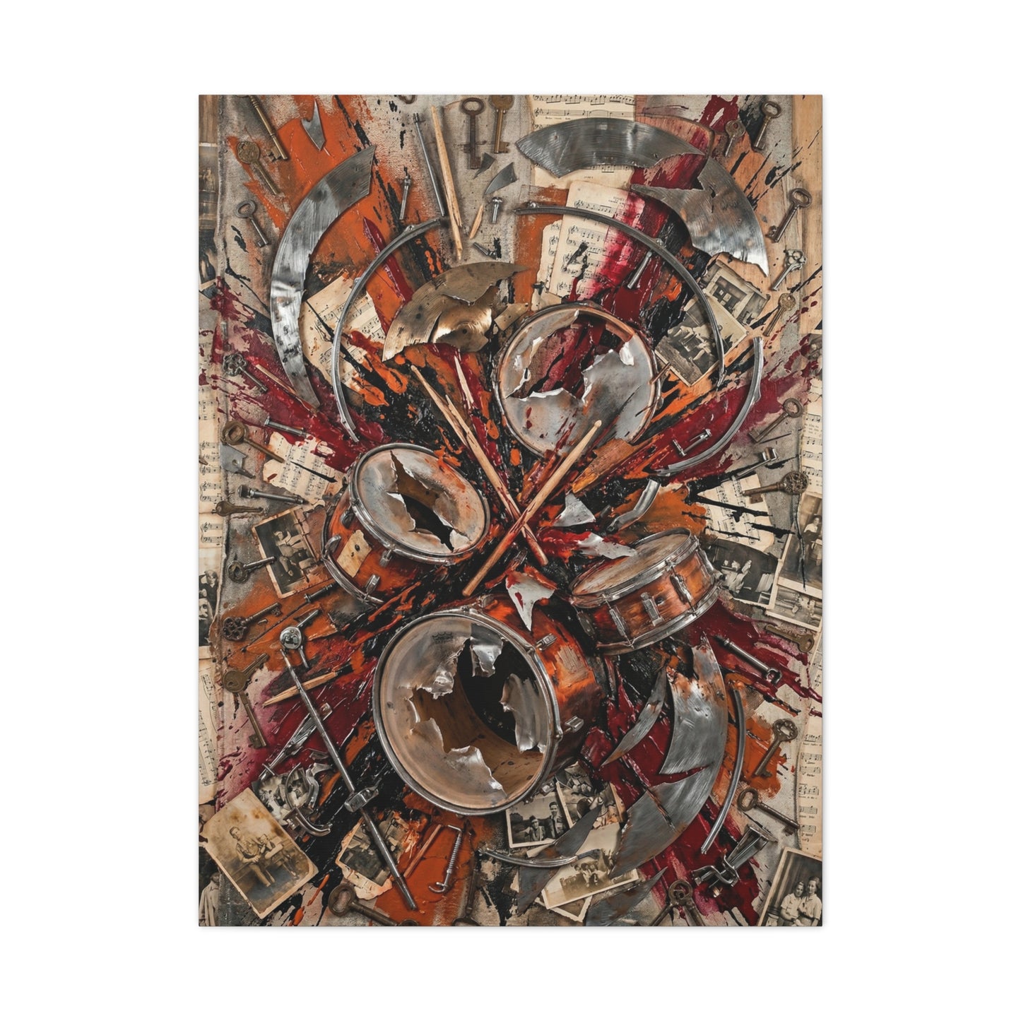 Industrial Drum Explosion Collage Wall Art & Canvas Print