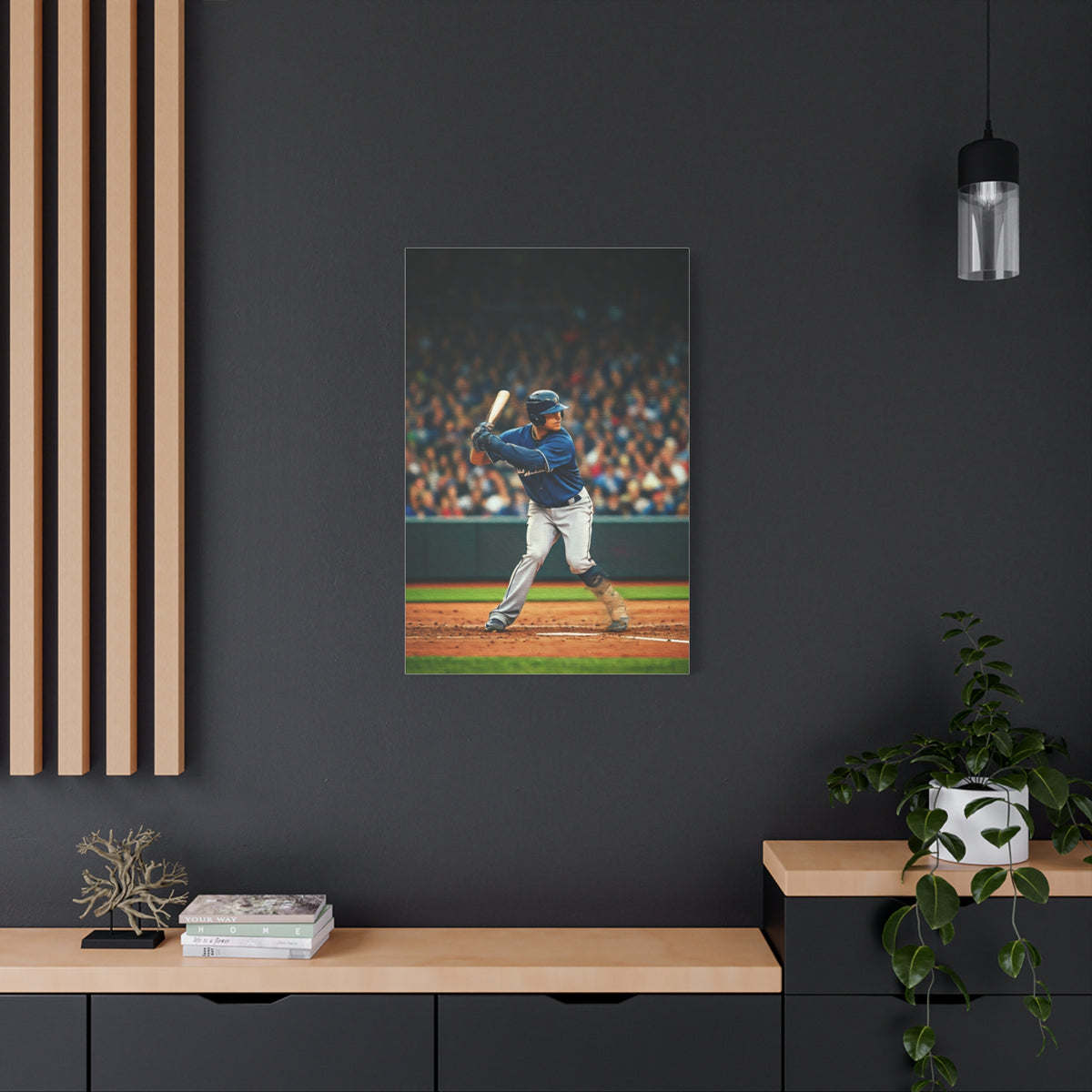 Lone Baseball Player Under Stadium Lights Wall Art & Canvas Prints