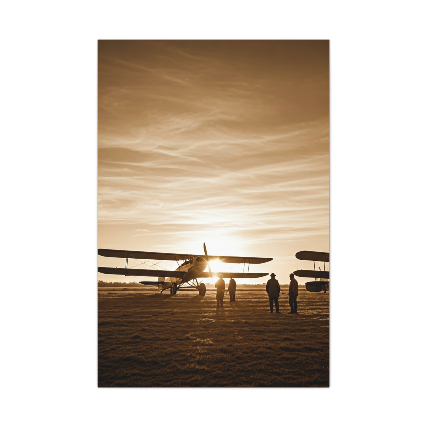 Vintage Airfield Sunset Silhouette Wall Art & Canvas Prints
