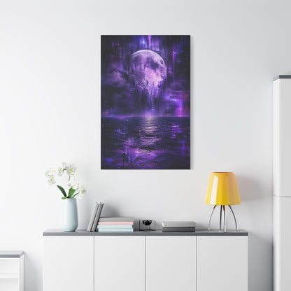 Surreal Violet Moon Glitchscape Wall Art & Canvas Print