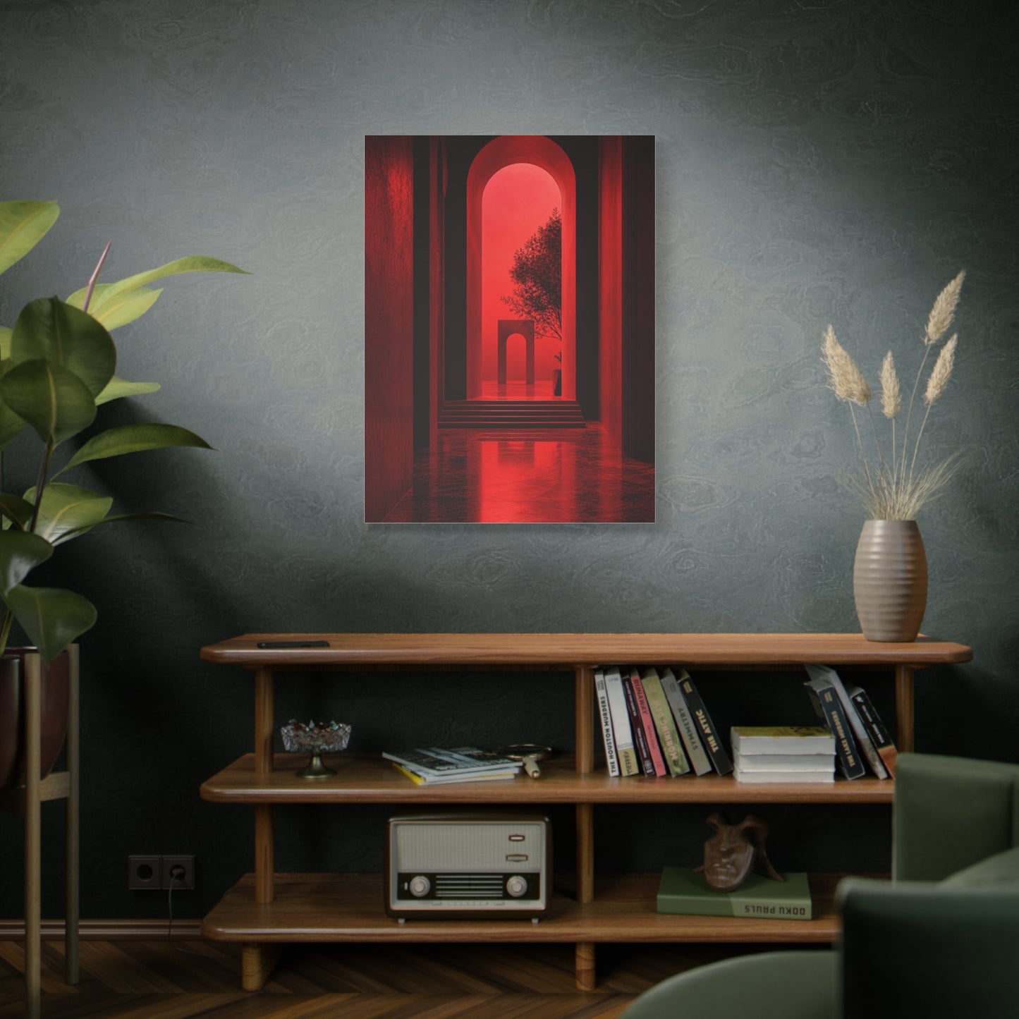 Surreal Crimson Archway Interior Wall Art & Canvas Print