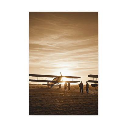 Vintage Airfield Sunset Silhouette Wall Art & Canvas Prints