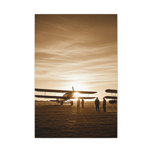 Vintage Airfield Sunset Silhouette Wall Art & Canvas Prints