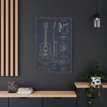 Acoustic Guitar Technical Blueprint Wall Art & Canvas Print