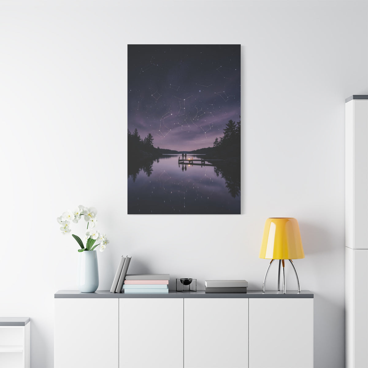 Starlit Reflection Lovers Minimal Scene Wall Art & Canvas Print