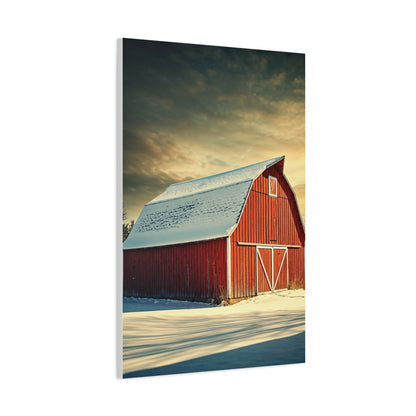 Red Winter Barn in Snow Wall Art & Canvas Prints