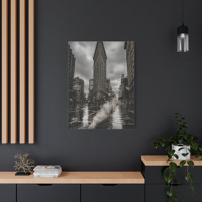 Flatiron Building Rainy Noir Wall Art & Canvas Print