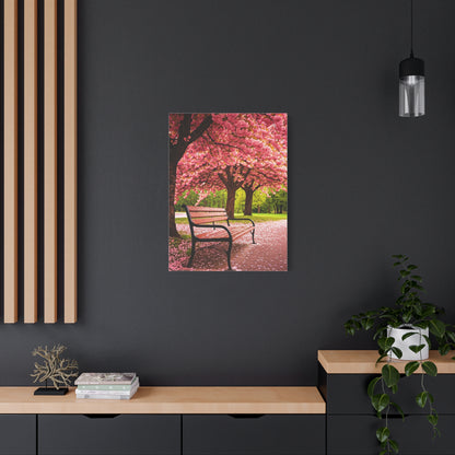 Cherry Blossom Park Bench Serenity Wall Art & Canvas Prints