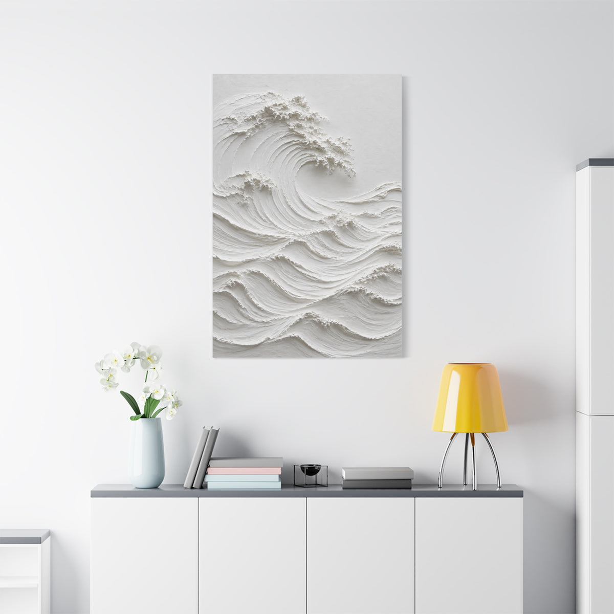 Minimal White Sculptural Wave Texture Wall Art & Canvas Print