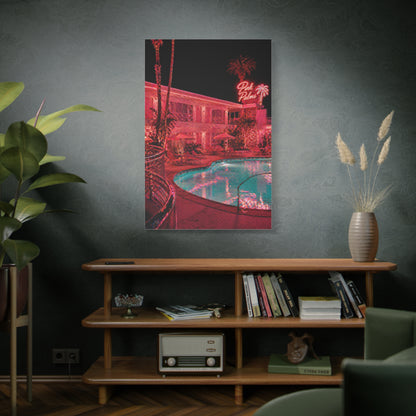 Pink Neon Pool Night Scene Wall Art & Canvas Print