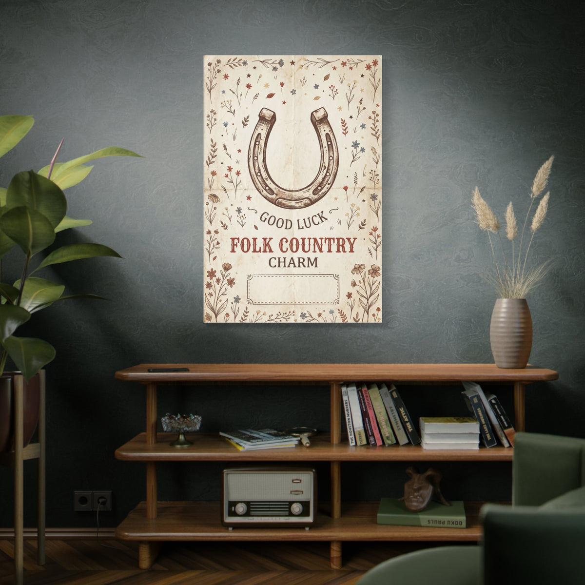Rustic Horseshoe Folk Charm Poster Wall Art & Canvas Print