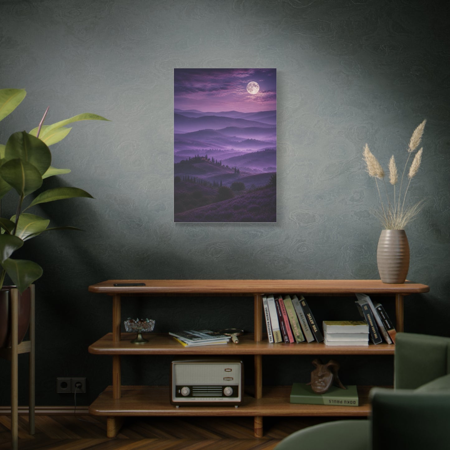 Moonlit Violet Hills Landscape Wall Art & Canvas Print