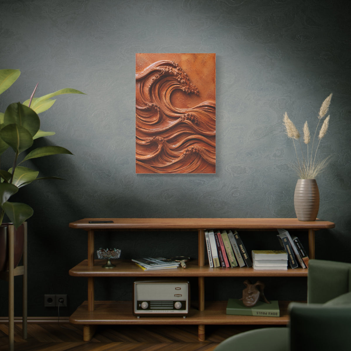 Terracotta Clay Wave Sculpture Panel Wall Art & Canvas Print