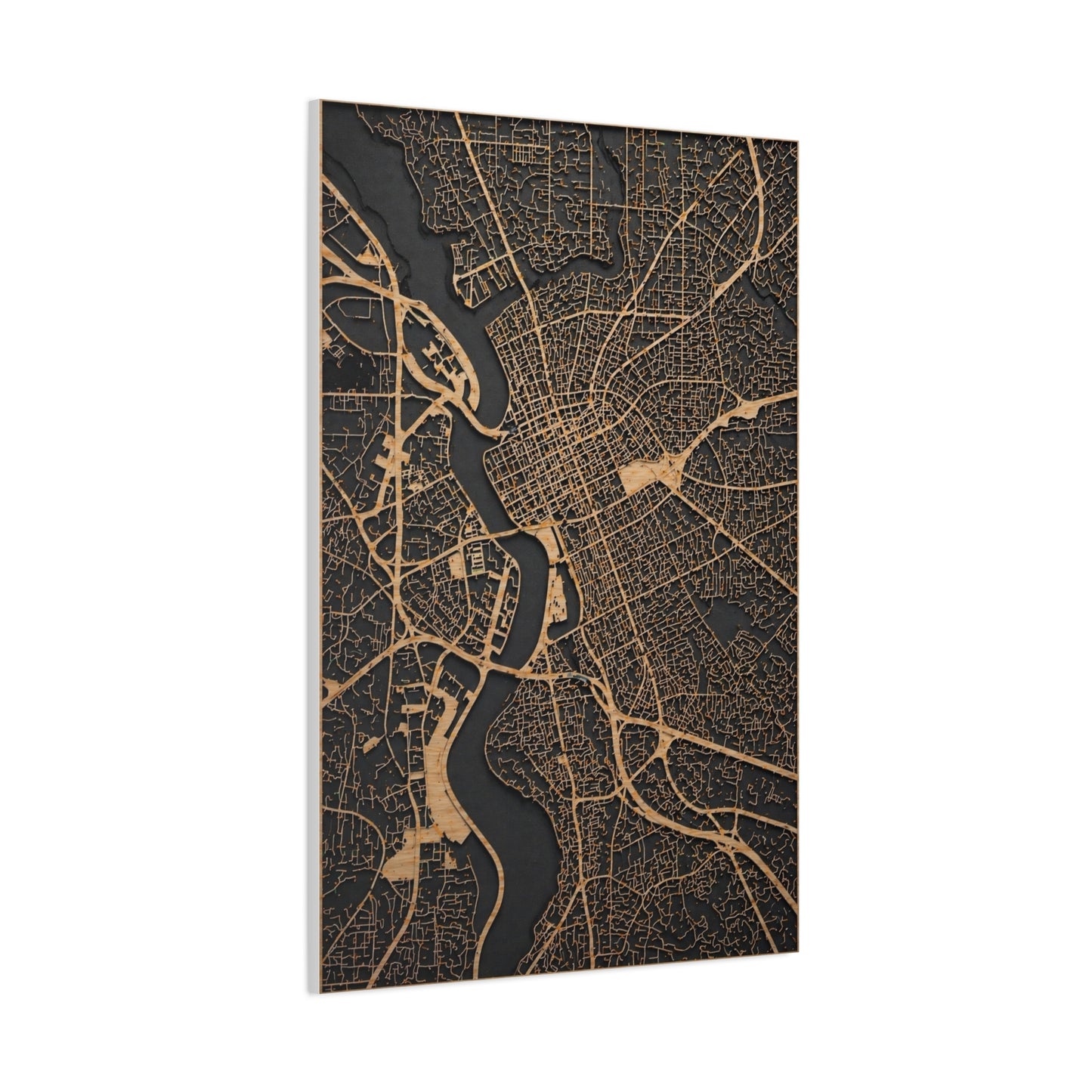 Laser-Cut City Map Relief Wall Art & Canvas Print