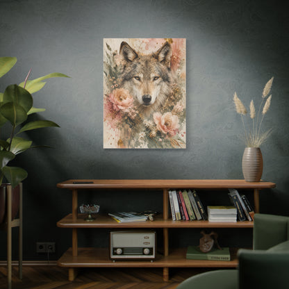 Boho Floral Wolf Portrait Blush Composition Wall Art & Canvas Print