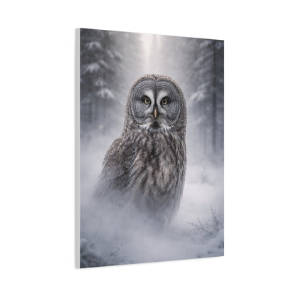 Great Grey Owl Winter Mist Portrait Wall Art & Canvas Print