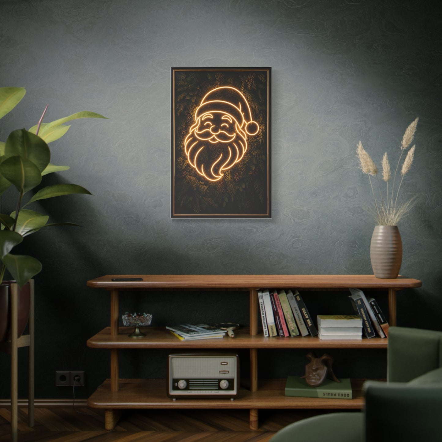 Amber Neon Santa Botanical Wall Art & Canvas Print