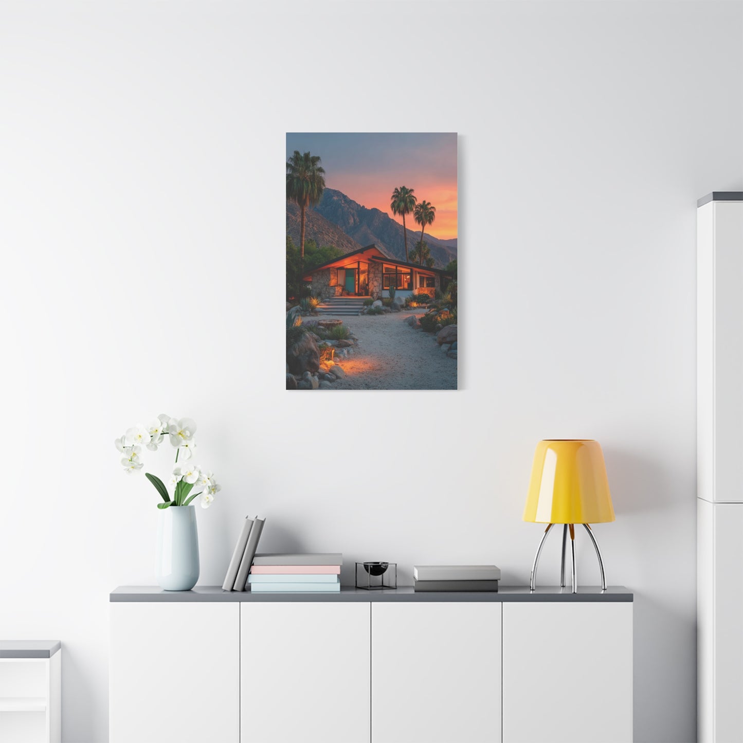 Desert Modern House at Sunset Wall Art & Canvas Print