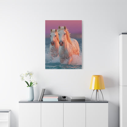 White Horses Ocean Sunset Wall Art & Canvas Print