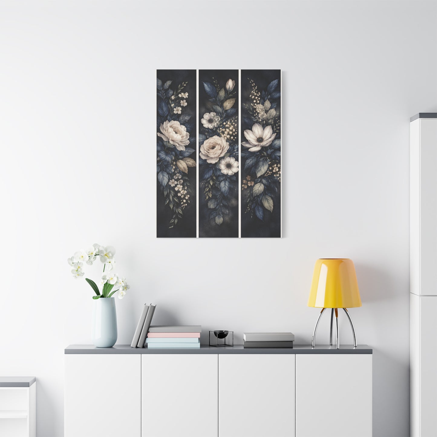 Navy Botanical Floral Triptych Wall Art & Canvas Print