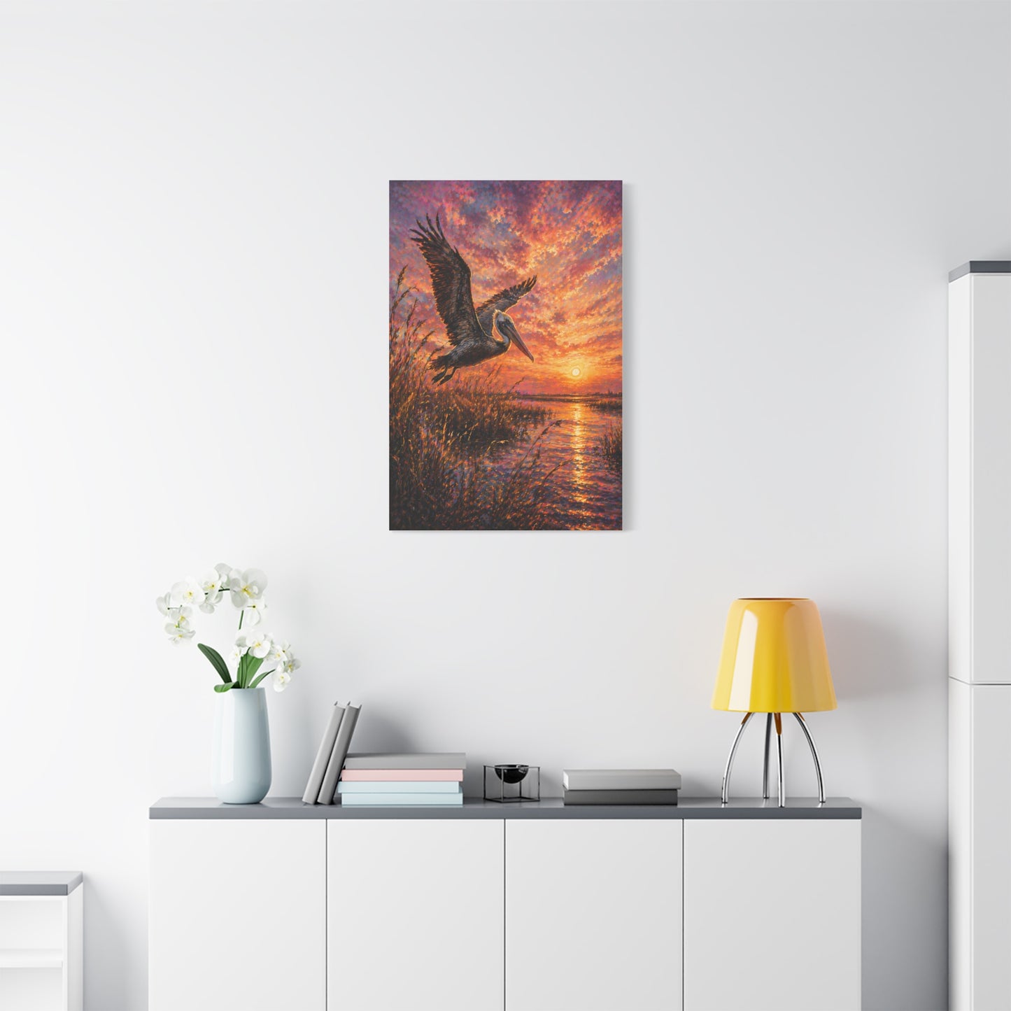 Pelican Marsh Sunset Scene Wall Art & Canvas Print
