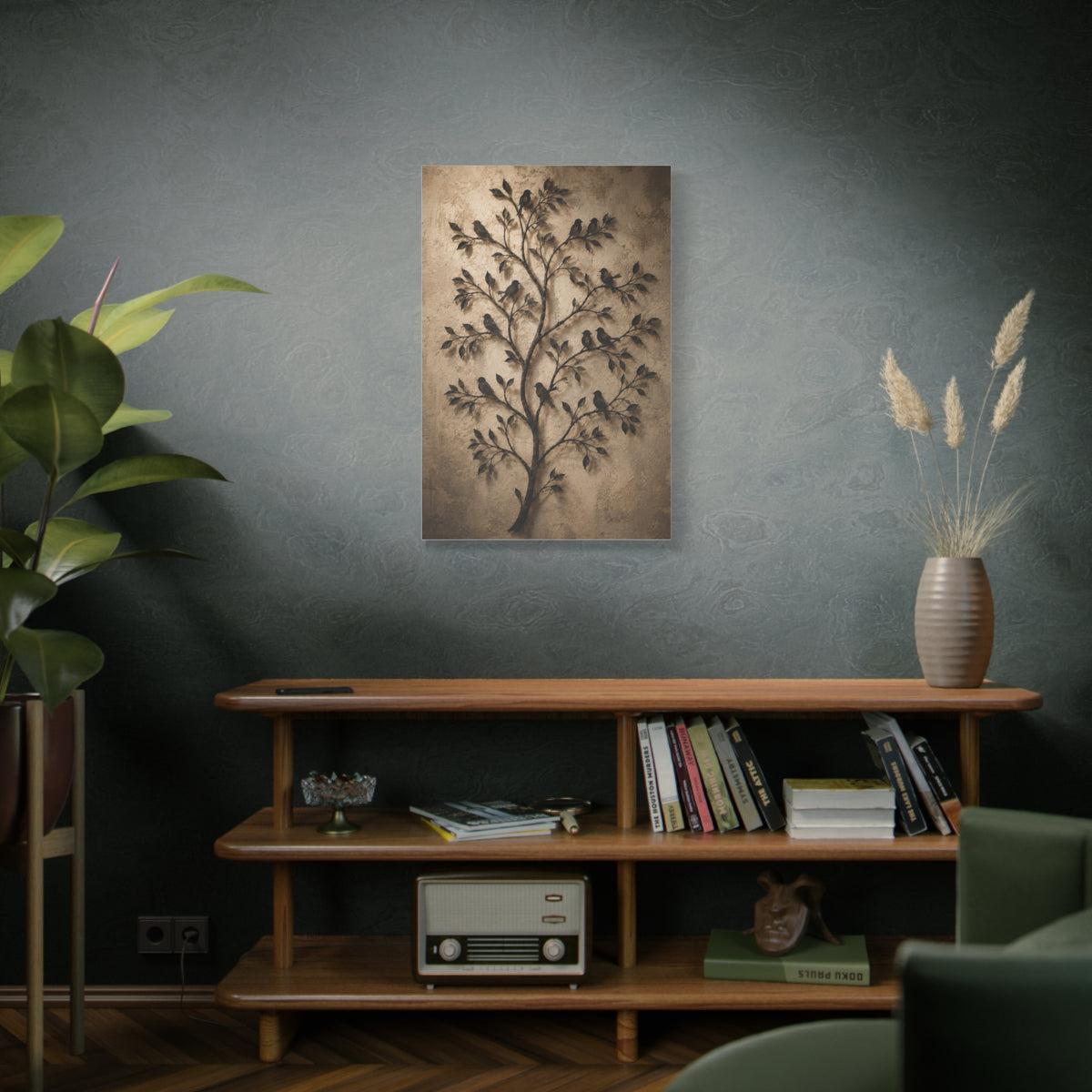 Minimal Metal Branch Birds Silhouette Trees Wall Art & Canvas Print