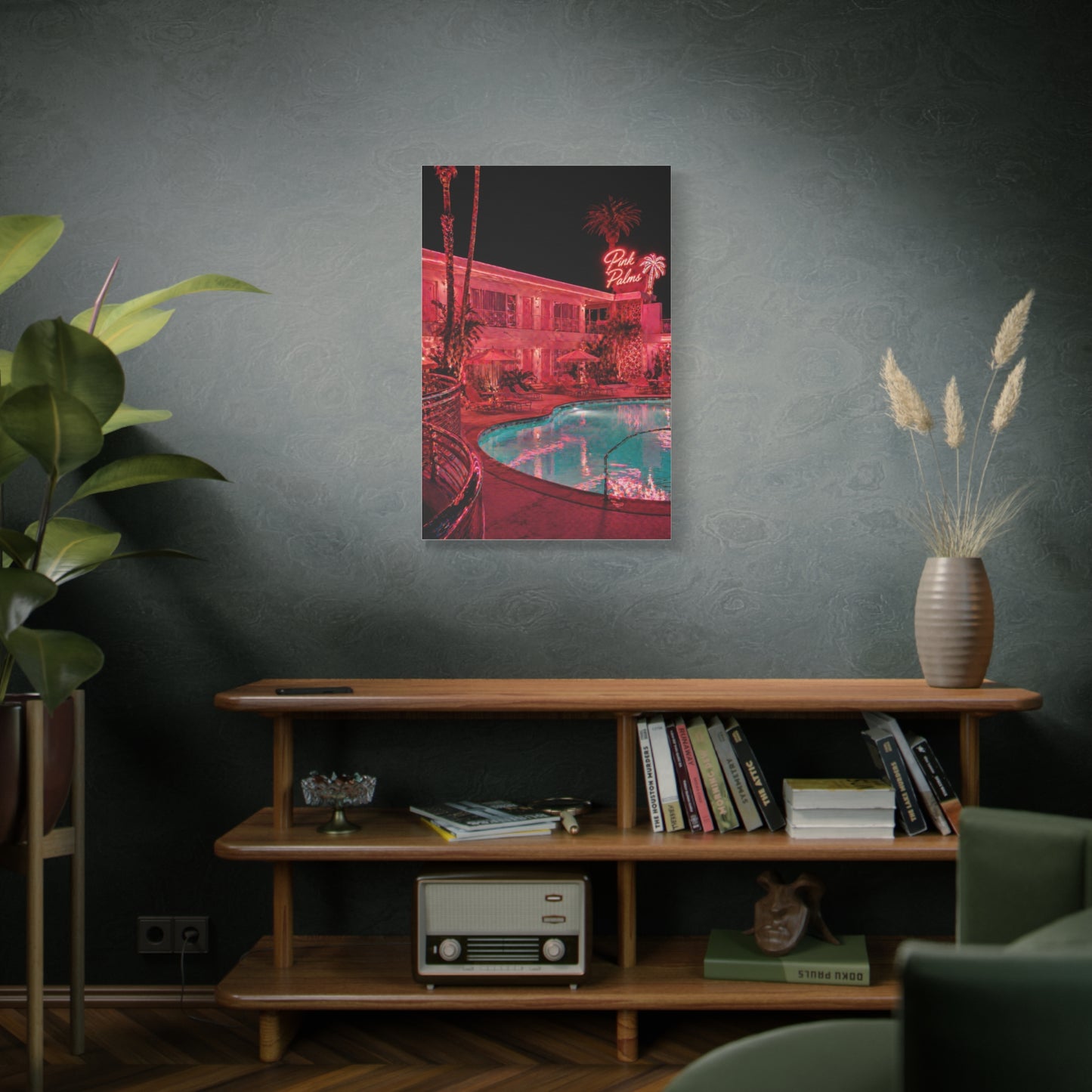 Pink Neon Pool Night Scene Wall Art & Canvas Print