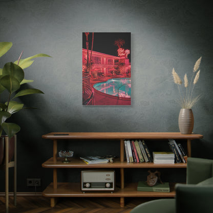 Pink Neon Pool Night Scene Wall Art & Canvas Print