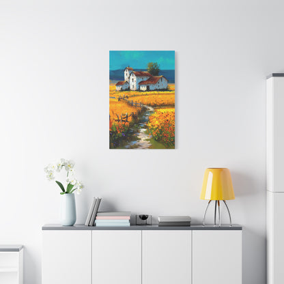 Sunflower Farmhouse Field Landscape Wall Art & Canvas Print